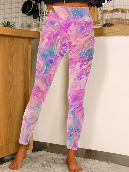 Women Wonderful Plant Regular Fit Floral Leggings, Leggings, Lilicloth.com