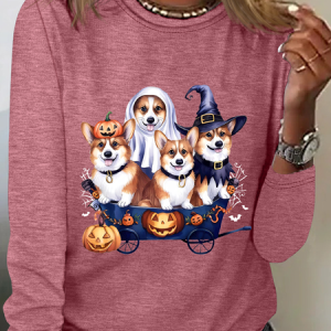 Halloween Corgi Casual Long Sleeve Shirt, Long sleeves, Lilicloth.com