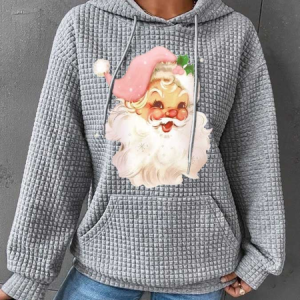 Vintage Pink Santa Claus Print Hoodie, Hoodies&Sweatshirts, Lilicloth.com