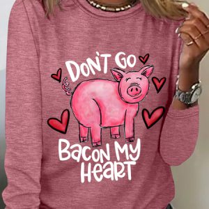 Don't Go Bacon My Heart Valentines Day Casual Long Sleeve Shirt, Long sleeves, Lilicloth.com