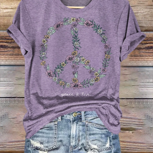 Wildflower Love Peace print crew-neck T-shirt, T-shirts, Lilicloth.com