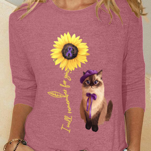 Purple Cat Casual Long Sleeve Shirt, Long sleeves, Lilicloth.com