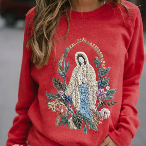 Women's Christian Our Lady Floral Printed Casual Sweatshirt, Hoodies&Sweatshirts, Lilicloth.com