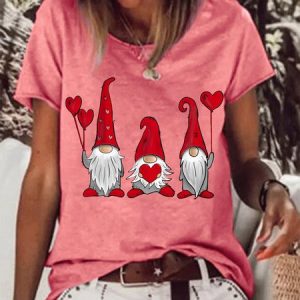 Women's Cute Gnomes Heart Valentines Simple Heart T-Shirt, T-shirts, Lilicloth.com