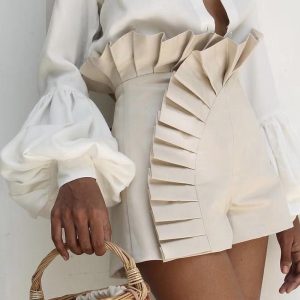 High Waist Zipper Back Pleated Trim Design Shorts, women Shorts, ChicMe catalog