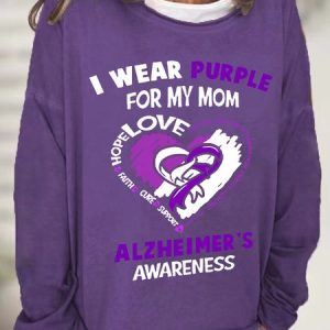 Women's Alzheimer's Awareness I Wear Purple For My Mom - Heart Ribbon Casual Sweatshirt, Hoodies&Sweatshirts, Lilicloth.com