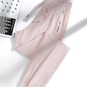 Women Plain Long Elastic Waist Pants Casual Spring/Fall Trousers, Pants, color:Light Pink|size:3XL, catalog Noracora shop