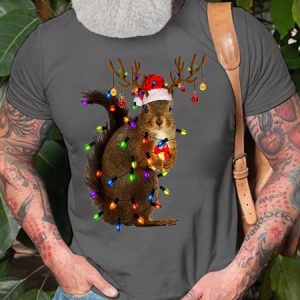 Men's Christmas Squirrel Light Casual Crew Neck T-Shirt, T-shirts, Lilicloth.com