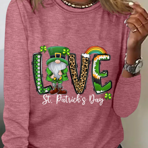 Love Gnome St. Patrick's Day Casual Long Sleeve Shirt, Long sleeves, Lilicloth.com