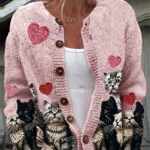Cute Cat Love Knitted Sweater cardigan, Cardigans, Lilicloth.com