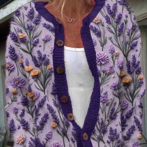 Vintage plant flower pattern button knit cardigan sweater, Cardigans, Lilicloth.com