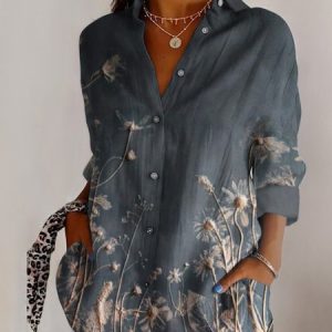 Shirt Collar Long Sleeve Geometric Regular Micro-Elasticity Regular Fit Shirt For Women, Shirts, color:Purplish Blue|size:5XL, catalog Noracora shop