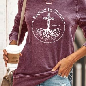Women Graphic Rooted In Christ Cross Pray God Bible Verse Christian Sweatshirt, Hoodies&Sweatshirts, Lilicloth.com