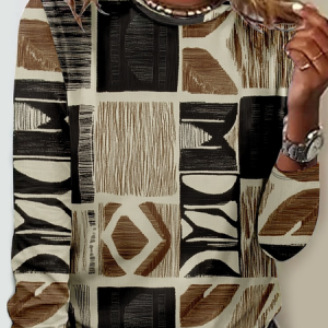 Women's Geometric Long Sleeve Blouse_ Spring/Fall Crew Neck Daily Casual Top, JustFashionNow Shirts, color:As Picture|size:4XL,