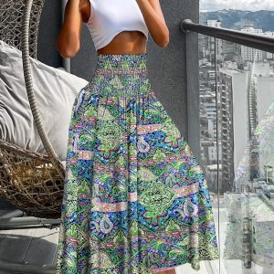 Floral Print High Waist Shirred Wide Leg Pants, women Pants, ChicMe catalog