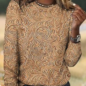 Casual Cotton Crew Neck Regular Fit T-Shirt, Long sleeves, Lilicloth.com