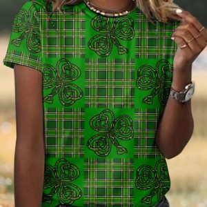 Casual St. Patrick's Day Geometric Crew Neck Short Sleeve T-shirt, T-shirts, color:Green|size:4XL, catalog Noracora shop