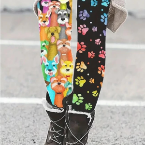 Women's Casual Dog Jersey All Season Long Leggings, JustFashionNow Leggings, color:Black|size:XXL,