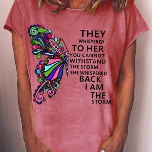 Women's Funny They Whispered to Her Letter Butterfly Casual T-Shirt, T-shirts, Lilicloth.com