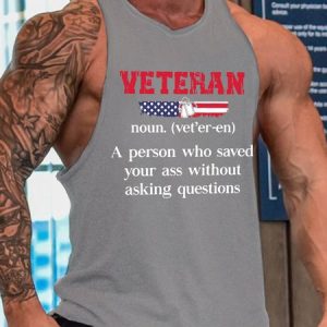 Veteran America Flag Men's Crew Neck Loose Tank Top, Tank Tops, Lilicloth.com
