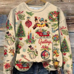 Women's Christmas Art Print Crew Neck Sweatshirt, Hoodies&Sweatshirts, Lilicloth.com