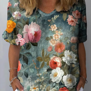 Women's Short Sleeve Blouse Summer Floral Printing Crew Neck Daily Going Out Casual Top, JustFashionNow Blouses, color:As Picture|size:XXL,