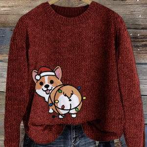 Christmas Cute Pet Dog Round Neck Sweater, Sweaters, Lilicloth.com