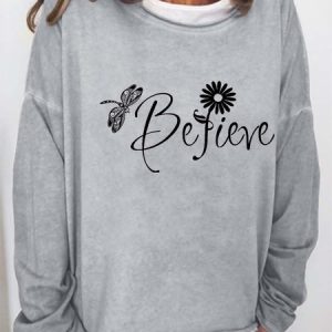 Women Dragonfly Floral Letters Casual Sweatshirt, Hoodies&Sweatshirts, Lilicloth.com