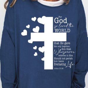 Women's For God So Loved The World Bible John 3 16 Text Letters Sweatshirt, Hoodies&Sweatshirts, Lilicloth.com