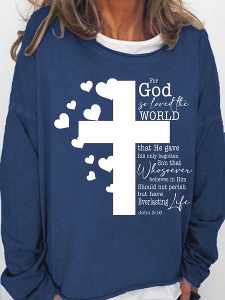 Women's For God So Loved The World Bible John 3 16 Text Letters Sweatshirt, Hoodies&Sweatshirts, Lilicloth.com