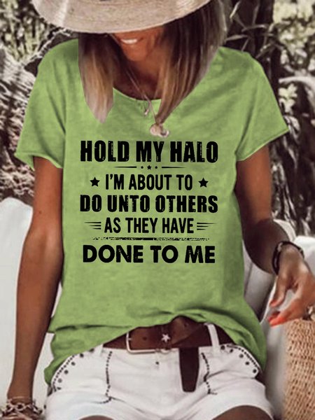 Hold my Halo I'm about to do unto others as they Women's Short Sleeve Tops, T-shirts, Lilicloth.com