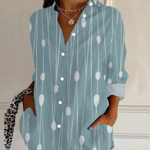 Women's Long Sleeve Shirt Spring/Fall Striped Buckle Shirt Collar Daily Going Out Casual Top, JustFashionNow Shirts, color:Green|size:XXL,