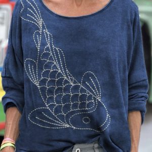 Vintage Plaid Crew Neck Long Sleeve T-shirt, T-shirts, color:Purplish Blue|size:5XL, catalog Noracora shop