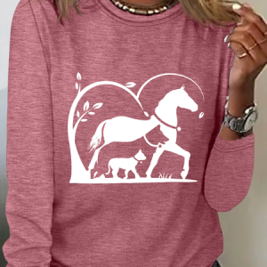 Horse, Dog And Cat Horse Silhouette Casual Long Sleeve Shirt, Long sleeves, Lilicloth.com