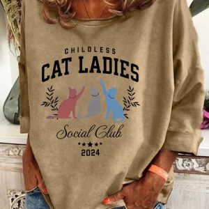 Childless Cat Lady Print Casual Sweatshirt, Hoodies&Sweatshirts, Lilicloth.com
