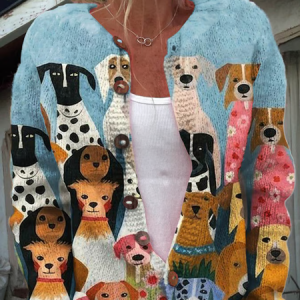 Women'S Funny Dog Art Print Button Cardigan, Cardigans, Lilicloth.com