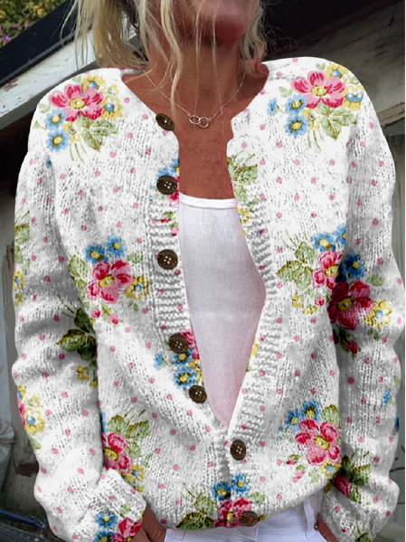 Casual Knitted Loose Crew Neck Cardigan, Cardigans, Lilicloth.com