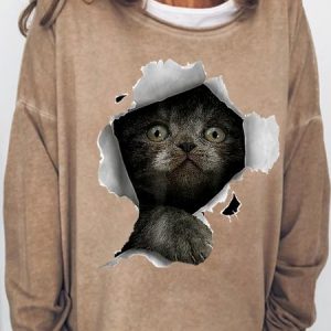 Womens Funny 3D Black Cat Sweatshirt, Hoodies&Sweatshirts, Lilicloth.com