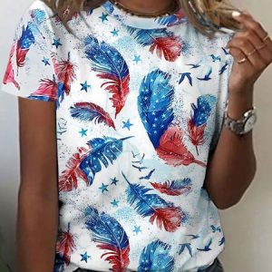 Women's freedom Feather America Flag Print T-Shirt, T-shirts, Lilicloth.com