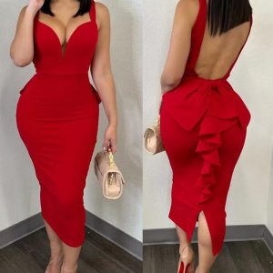 Plunge Ruffle Hem Backless Party Dress, women Party Dresses, ChicMe catalog