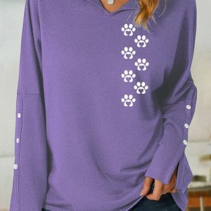 Lilicloth X Paula Paw Print Walking Shawl Collar Sweatshirt, Hoodies&Sweatshirts, Lilicloth.com