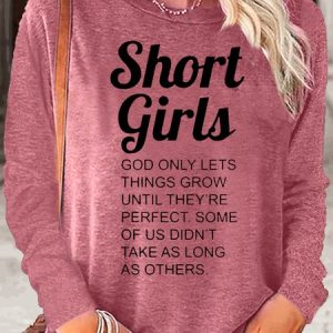 Women's Funny Short Girl Casual Letters Top, Long sleeves, Lilicloth.com