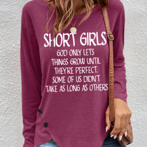 Short Girls Funny Print Women's Casual Long Sleeve T-Shirt, Long sleeves, Lilicloth.com