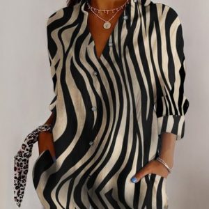 Women's Long Sleeve Shirt Spring/Fall Geometric Cotton Shirt Collar Daily Going Out Casual Top, JustFashionNow Blouses, color:Black|size:5XL,