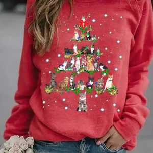 Women's Funny Cats Christmas Tree Casual Sweatshirt, Hoodies&Sweatshirts, Lilicloth.com