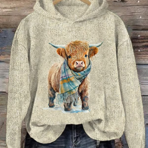 Highland Cow Print Casual Sweatshirt Hoodie, Hoodies&Sweatshirts, Lilicloth.com