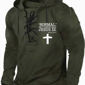 Men Normal Isn’t Coming Back Jesus Is Text Letters Regular Fit Hoodie Sweatshirt, Hoodies&Sweatshirts, Lilicloth.com