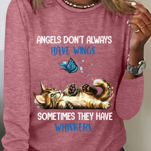 Angels Dont Always Have Wings They Have Whiskers Cat Casual Long Sleeve Shirt, Long sleeves, Lilicloth.com