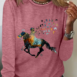 Just A Girl Who Loves Horses Casual Long Sleeve Shirt, Long sleeves, Lilicloth.com