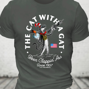 The Cat With A Gat Remix Cotton T-Shirt, T-shirts, Lilicloth.com